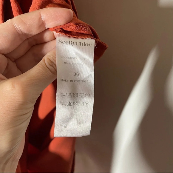 See By Chloé Peppery Red Keyhole Sleeve Dress Size US 4 French 36 - Picture 11 of 14